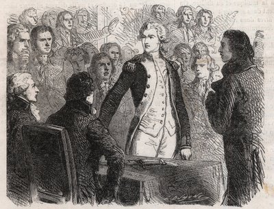 Francia forradalom: Gilbert du Motier de La Fayette tábornok (1757-1834) lemond a Nemzeti Gárda parancsnokságáról – „Le Monde Illustré” vésése” alkotó: Unknown artist