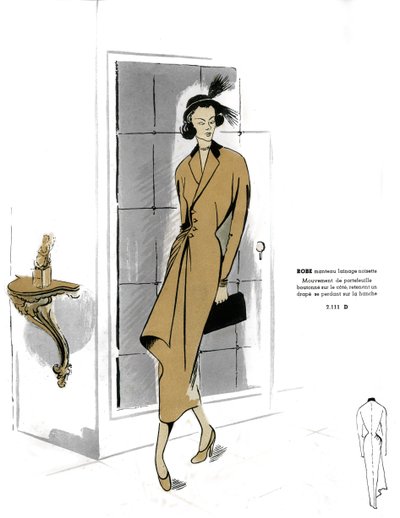 Francia divat, mogyorós kabát ruha design. alkotó: Unknown artist