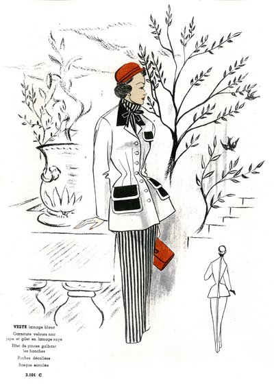 Francia divat, ruhatervezés gyapjúból. alkotó: Unknown artist