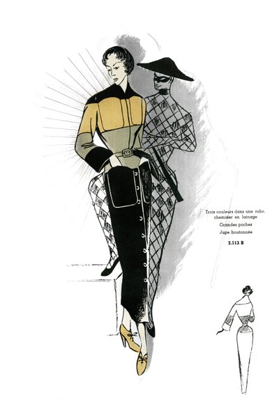 Francia divat, gyapjú ing ruha design. alkotó: Unknown artist