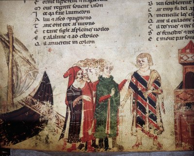 francia kereskedő Velencében. A „Roman de Troy” miniatúrája, Benoit de Saint Maure. 14. századi Biblioteca Marciana, Velence alkotó: Unknown artist