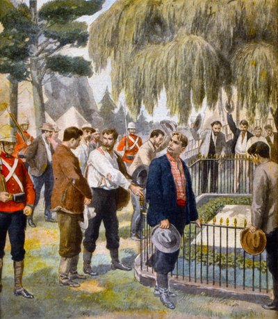 Francia hadifoglyok, akiket Szent Ilona szigetére deportáltak, mert a búr háború idején a búr háború támogatására harcoltak. alkotó: Unknown Artist