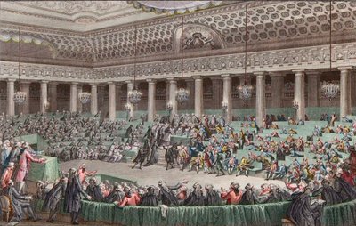 Francia forradalom – A Nemzetgyűlés lemond minden kiváltságáról, 1789. augusztus 4., vésette Helman – Assemblee – Nationale Abandonment de tous – les privileges, a Versailles, Seance de la – Nuit du 4 au 5 avril 1789 alkotó: Unknown artist