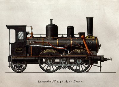 Francia vonat: 1855. évi 154. számú mozdony. Metszet. Párizs, dekoratív művészet alkotó: Unknown artist