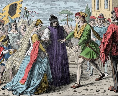 Friedrich Eleanor fogadása – III. Frigyes (V. Habsburg Frigyes) (1415-1493), a római császár fogadja Portugáliai Alienort (1434-1467) alkotó: Unknown artist