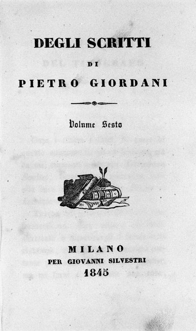 Pietro Giordani (1774-1848) olasz író "" írásainak "" (Írások) címlapja 1845 alkotó: Unknown artist