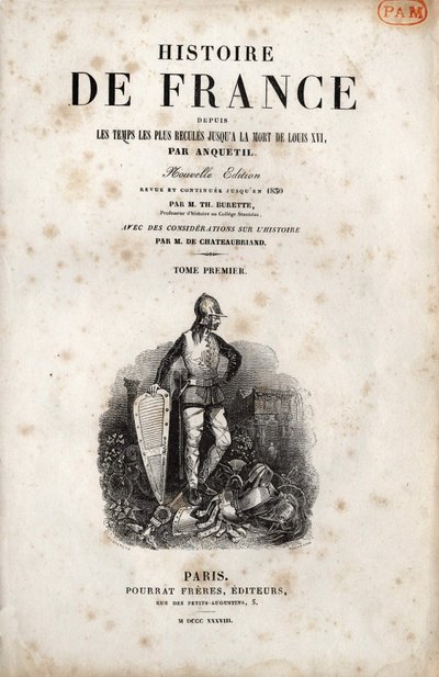 Anquetil „Franciaország történelmének” címlapja. 1838. alkotó: Unknown artist