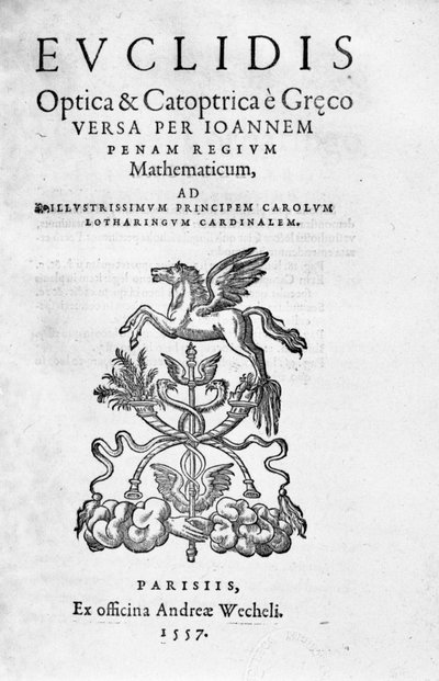 Euklidész „Optica & Catoptrica...” frontispice alkotó: Unknown artist
