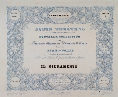 Mercadante Il Giuramento című operájának homlokzata (1837) alkotó: Unknown artist