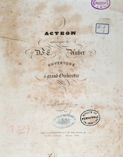 Daniel Francois Esprit Auber „Acteon” című angol operaképregényének előképe alkotó: Unknown artist