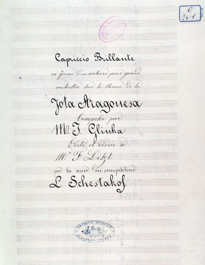 A Capriccio előképe Jota Aragonese (1. spanyol nyitány) témájában briliáns, Mikhail Glinka alkotó: Unknown artist