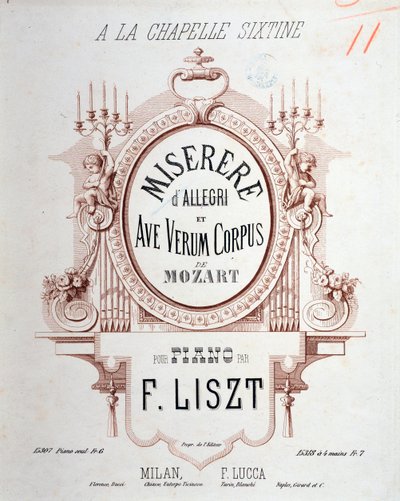 Allegri Miserere frontképe és Mozart Ave verum corpusa, Liszt zongorára átirata (1865) alkotó: Unknown artist