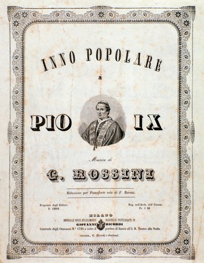 A kotta előlapja Gioacchino Rossini népszerű himnusza IX. Piushoz alkotó: Unknown artist