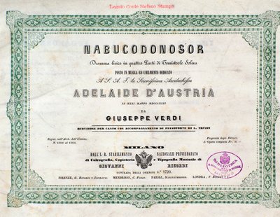 Giuseppe Verdi Nabucco-operájának frontképe alkotó: Unknown artist