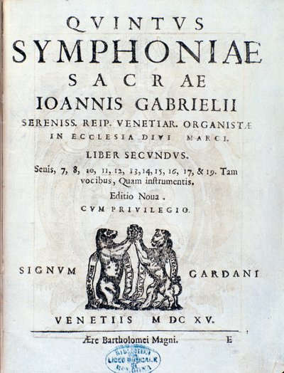 Giovanni Gabrieli Sacrae symphoniae második könyvének előlapja alkotó: Unknown artist