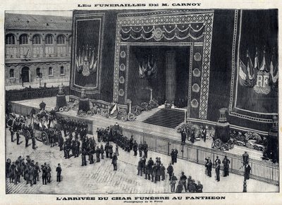 Sadi Carnot (1837-1894), volt francia elnök temetése a párizsi Pantheonban. A temetkezési tank megérkezése. Metszet a „Le Parisien”-ben alkotó: Unknown artist