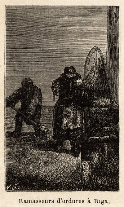 Szemétszedők Rigában. Henriet rajza az orosz balti tartományokba tett 1851-54-es utazásának illusztrálására. Gravírozás a „Le tour du monde”-ban, szerkesztette Edouard Charton alkotó: Unknown artist