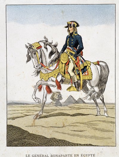 Bonaparte tábornok Egyiptomban, a piramisok és a szfinx előtt lovagló portré. alkotó: Unknown artist
