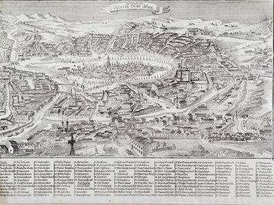 Bécs városának általános képe, a fő épületek és műemlékek részleteivel. Ausztria Metszet az 1800-as magángyűjteményből alkotó: Unknown artist