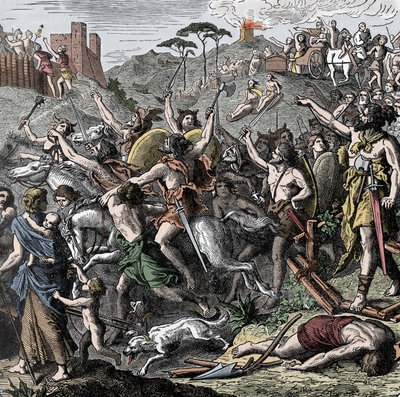 Genseric vandáljai Olaszországban - Genseric (Geiseric, kb. 399-477) a vandálok királya és hadserege kifosztja Itáliát, Róma zsákja, 455 alkotó: Unknown artist