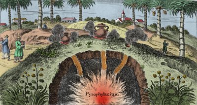 Geológia: a föld kéregének levágása, amely megmagyarázza a tűz kilépését a földből. Johann Zahn (1631-1707) „Mundi Mirabilis Oeconomia” metszete alkotó: Unknown artist
