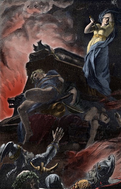Német temetési áldozat – temetési szertartás, vaskor, Németország: Női áldozat a férje temetkezési mészárosán alkotó: Unknown artist