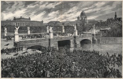 A rendőrség eltakarította a Berlinben lázadó német munkásokat, hogy lehetővé tegyék Vilmos császár áthaladását. alkotó: Unknown artist