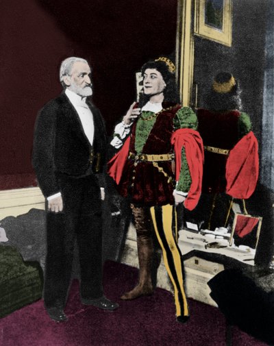 Giuseppe Verdi és Victor Maurel (Iagoban) 1887 februárjában a milánói Scalában az Otello premierje után. alkotó: Unknown artist