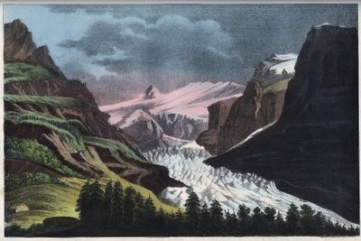 Grindelwald gleccser Svájcban - Svájc, Grindelwald gleccser a 19. században - metszet az Univerzum minden népének szokásairól és hagyományairól. Ez a kormányzás, a törvények, a milícia és az összes nemzet vallásának története alkotó: Unknown artist
