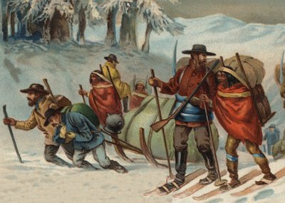 Aranykeresők útban az alaszkai Klondyke felé a 19. században. alkotó: Unknown artist