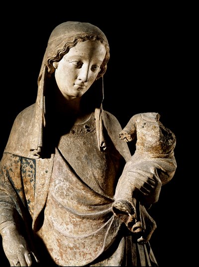 Gótikus művészet: "" Szűz és gyermek"" Részlet. Fa szobor. 14. századi Párizs, Louvre Múzeum alkotó: Unknown artist