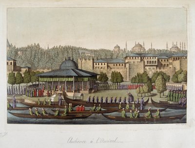 Az oszmánok kormánya: közönség az admirálisnál - „A régi és modern jelmezben”, Ferrario, ed Milan alkotó: Unknown artist