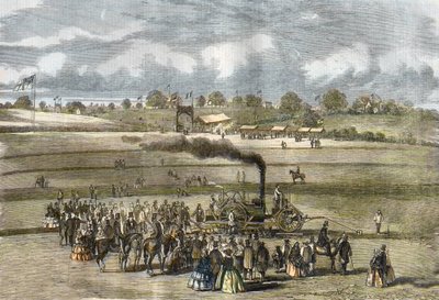 Nagy-Britannia: Mezőgazdaság, szántás jelenet. Boydell gőzeke Louth közelében 1854-ben (gőzszántás Boydell motorjával Louth közelében). alkotó: Unknown artist
