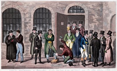 Nagy-Britannia börtöne: A londoni Newgate börtönhöz halálos ítéletet rendeltek (a Charles Dickens-regényekben gyakran hivatkoznak rá). Metszet 1823 körül. Bilbiotheque of Decorative Arts. alkotó: Unknown artist