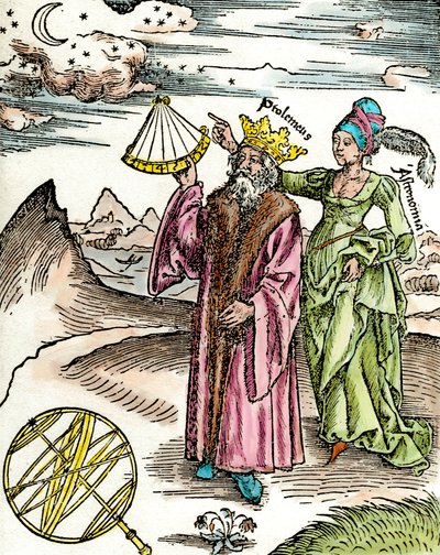 Claude Ptolemaeus (Claudius Ptolemaeus) görög csillagász (i.sz. 90-168 körül) szextáns és csillagászat segítségével. Metszet 1503-ból. Magángyűjtemény alkotó: Unknown artist