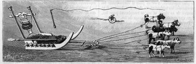 Grönland kiállítás a Földrajzi Társaságban, Párizs: Eszkimók által gyártott szánmodell. Metszet a „természetbe”: 1889. február 16-i áttekintés a tudományokról és alkalmazásukról a művészetben és az iparban. alkotó: Unknown artist
