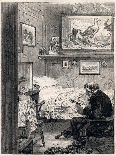 Greenwich Hospital Cabin Royal Charles Ward – 1865-ös metszet egy haditengerészeti nyugdíjasról nyugdíjas negyedében (Greenwich Kórház) alkotó: Unknown artist