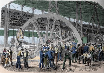 Greve du Creusot. A munkások egyeztetése a műhelyekben, fizetéskor. 19. század. alkotó: Unknown artist