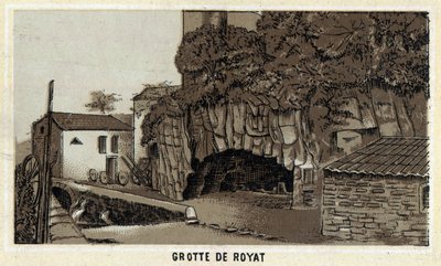 Grotte de Royat (Puy-de-Dome és Auvergne régió). A 19. század végének kromolitográfiája. alkotó: Unknown artist