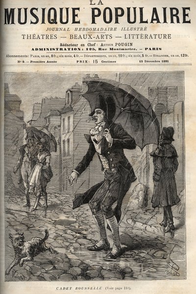 Guillaume Joseph Rousselle (Roussel), Rousselle kadét (1743-1807), francia végrehajtó, az eső alatt a rue de Paris utcában. metszet a „populáris zenében” Képes hetilap - 1881 alkotó: Unknown artist