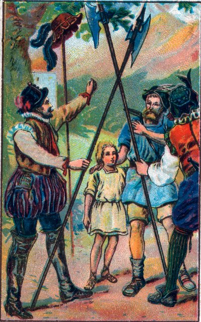 Guillaume Tell (William Tell) (a svájci függetlenség legendás hősei) nem volt hajlandó meghajolni a kalap előtt. A 19. század végének kromolitográfiája. alkotó: Unknown artist