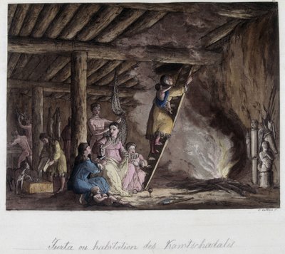 A Kamtschadales lakóhelye, Szibéria. „A régi és modern jelmezben” alkotó: Unknown artist