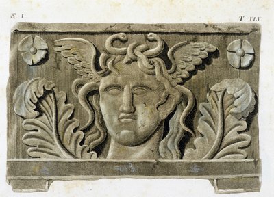 A Medusa feje, a három Gorgone egyike, kő dombormű - a „Monumenti Etruschi”-ban. alkotó: Unknown artist