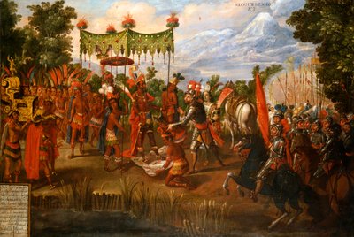 Hernan Cortes találkozik Moctezuma császárral alkotó: Unknown artist