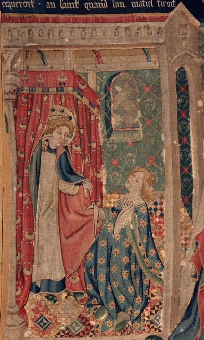 Saint Piat és Saint Eleuthère története, 11. jelenet: Saint Eleuthère kísértései (A tribün lánya meg fog halni, hogy ne tudja megszerezni azt az őrült szerelmet, amelyet a szent követel, amikor a köpenye húzódik). Kiskereskedelem. alkotó: Unknown artist