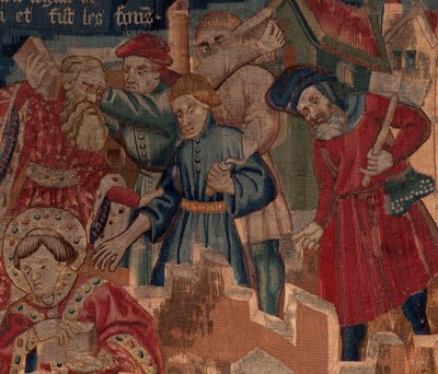 Saint Piat és Saint Eleuthère története, 5. jelenet Részlet. Jobb felső rész. Kőművesek. alkotó: Unknown artist
