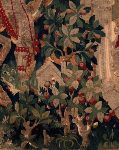 Saint Piat és Saint Eleuthère története, 8. jelenet Részlet a jobb oldalon. Természeti jelenet, bokrok. alkotó: Unknown artist