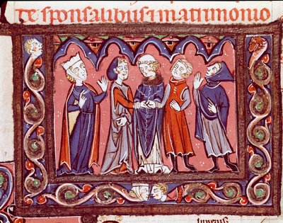 A kánonjog története: „” esküvői szertartás””” Miniatűr a „Decretales”-ból, Giovanni d