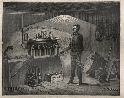 Otthoni villanyszerelés: A Radiguet által feltalált akkumulátor beszerelése egy pincébe - Gravírozás a „La Science francaise”-ben alkotó: Unknown artist