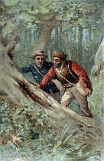 Mézvadászok Kanadában rajfát keresnek. A 19. század végének kromolitográfiája. alkotó: Unknown artist